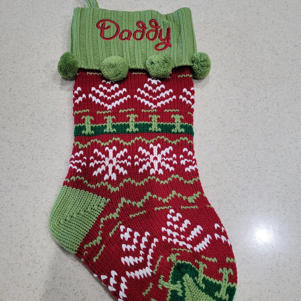 Daddy red, white & green fair isle knit Christmas stocking